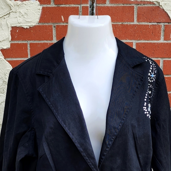 18W New $78 women RUBY RD. black denim embellished rhinestones paisley jacket - Picture 2 of 14